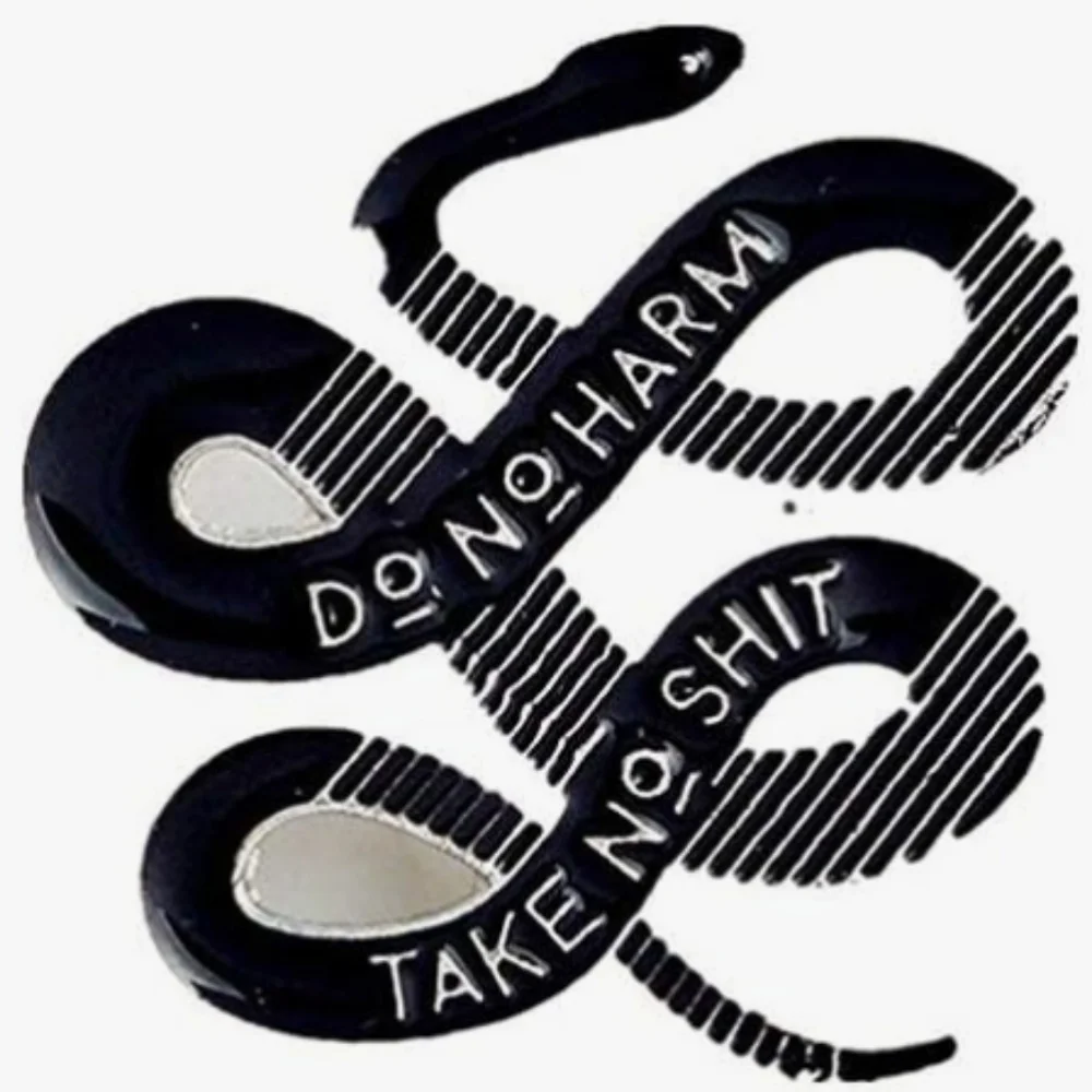 Black Reptile Enamel Pin – 'Do No Harm, Take No Shit'